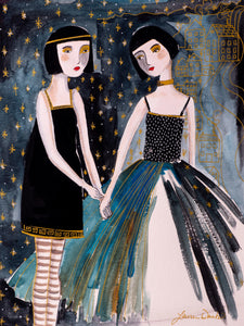Art Print of two magical women holding hands