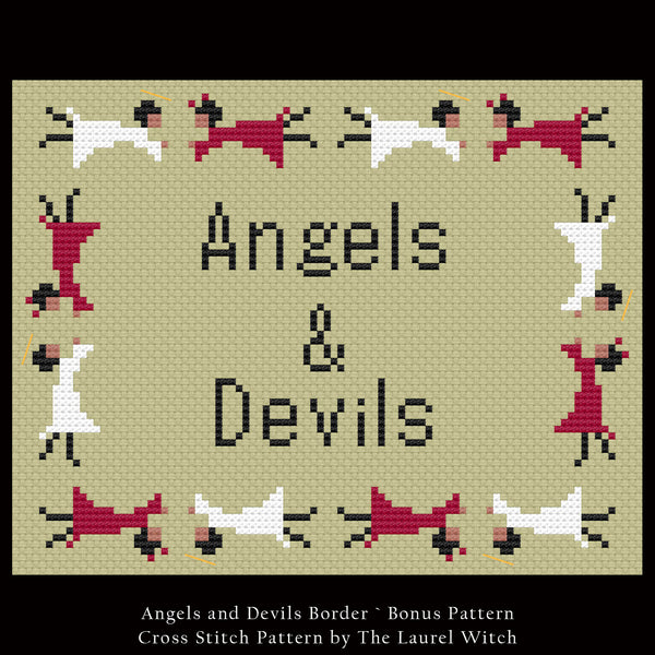The Laurel Witch Cross Stitch Pattern PDF - Angels and Devils - 3 Variations + 1 Bonus