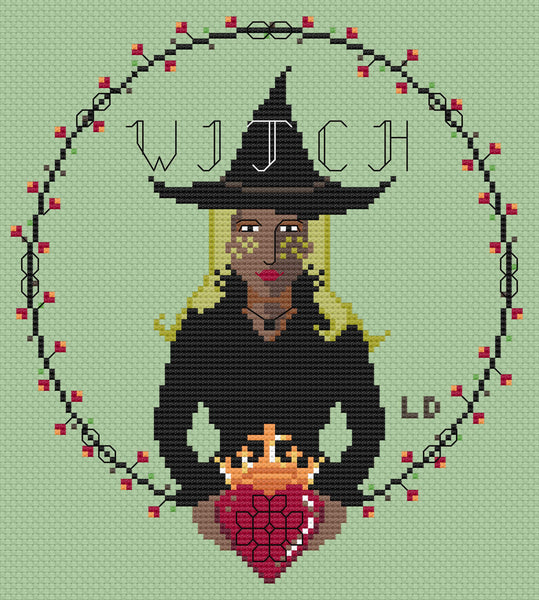 The Laurel Witch Cross Stitch Pattern PDF - Celtic Witch with Claddagh