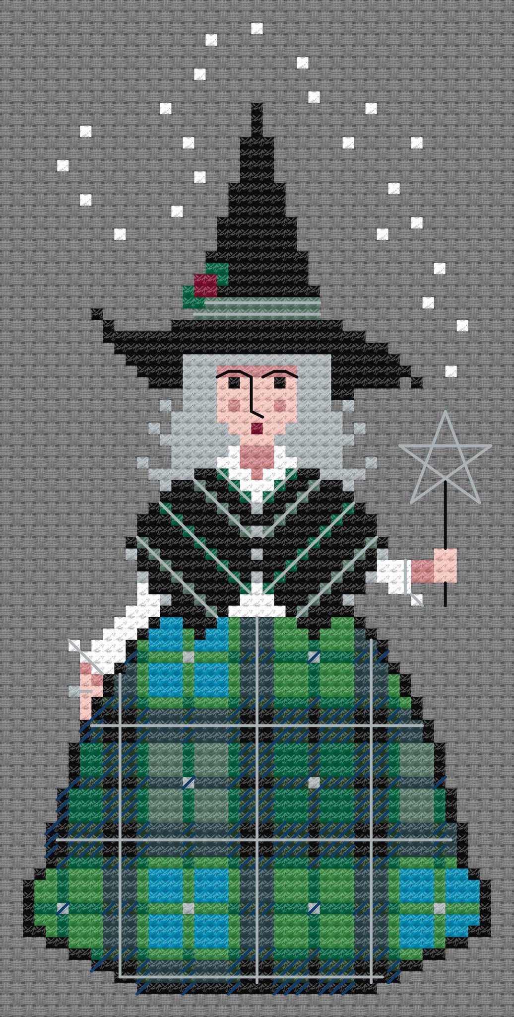 The Laurel Witch Cross Stitch Pattern PDF - Little Yule Witches - Tartan Yule Witch