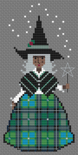 The Laurel Witch Cross Stitch Pattern PDF - Little Yule Witches - Tartan Yule Witch