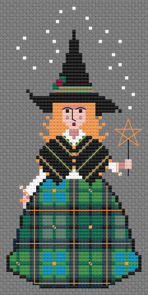 The Laurel Witch Cross Stitch Pattern PDF - Little Yule Witches - Tartan Yule Witch