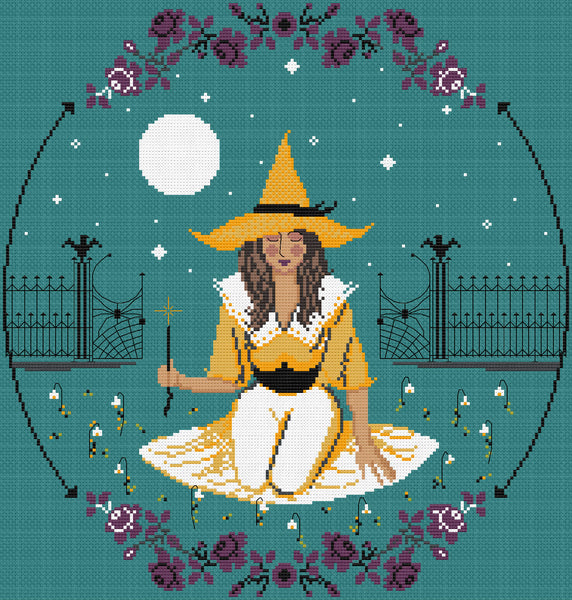The Laurel Witch Cross Stitch Pattern PDF - Midnight Garden Witch