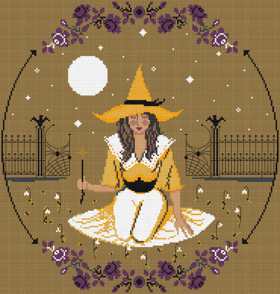 The Laurel Witch Cross Stitch Pattern PDF - Midnight Garden Witch
