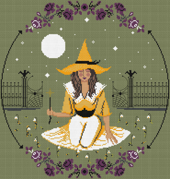 The Laurel Witch Cross Stitch Pattern PDF - Midnight Garden Witch