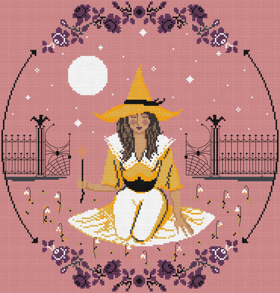 The Laurel Witch Cross Stitch Pattern PDF - Midnight Garden Witch