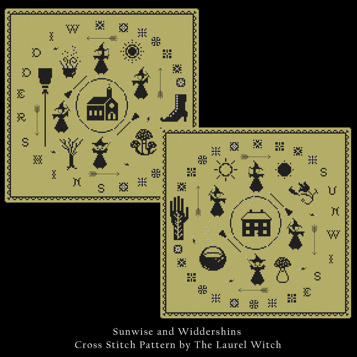 The Laurel Witch Cross Stitch Pattern PDF - Sunwise and Widdershins - 2 Patterns