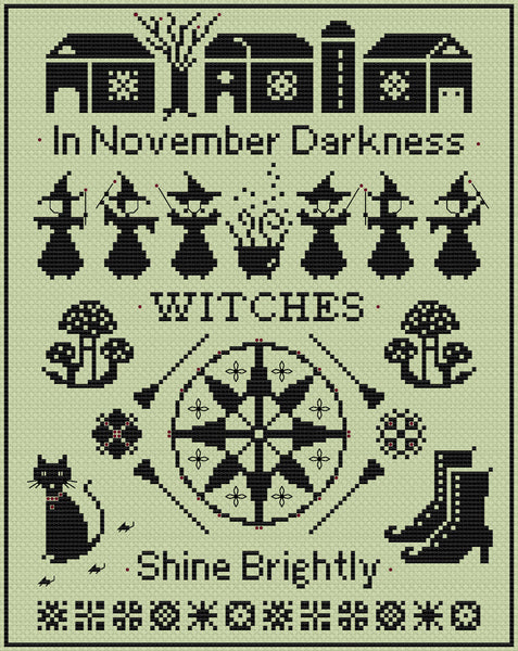 The Laurel Witch Cross Stitch Pattern PDF - Black Sampler November - Hex Signs