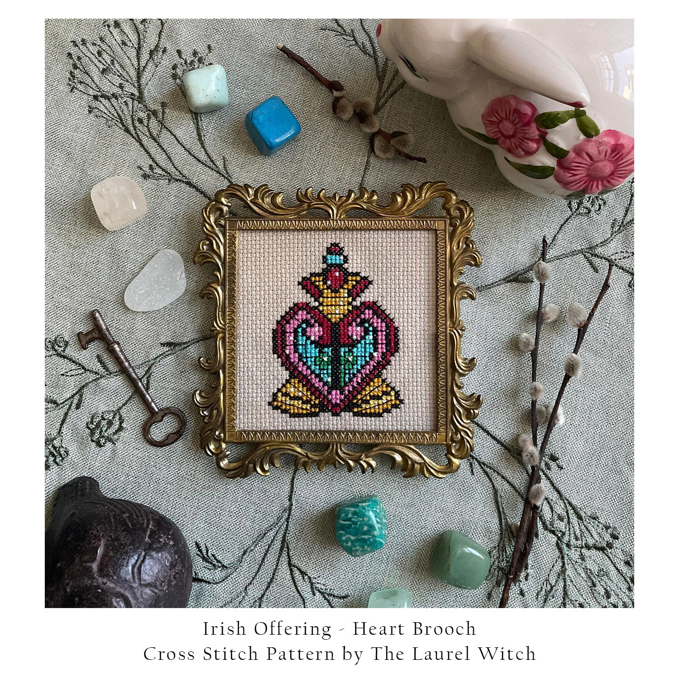 The Laurel Witch Cross Stitch Pattern PDF: Irish Offering - Heart Brooch