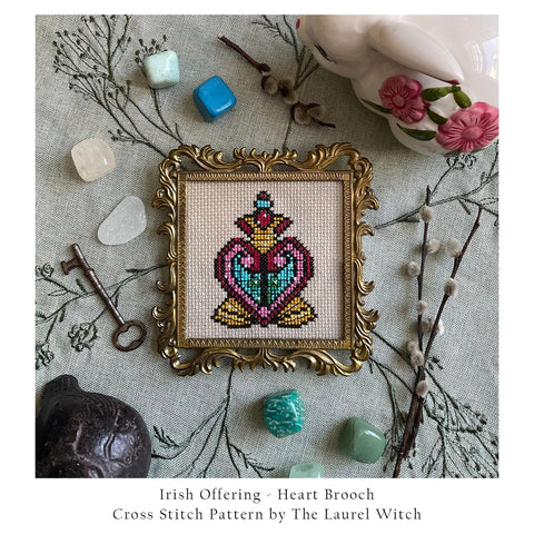 The Laurel Witch Cross Stitch Pattern PDF: Irish Offering - Heart Brooch