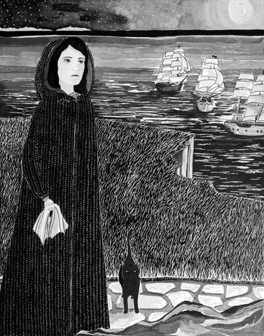 Carrickfergus – The Witch of November and I - Original Black and White Pen and Ink Illustration