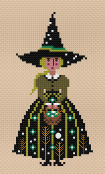 The Laurel Witch Cross Stitch Pattern PDF - Little Witches - The Green Witch