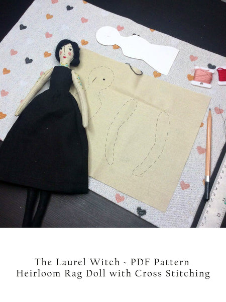 The Laurel Witch PDF Pattern - Heirloom Rag Doll with Cross Stitching