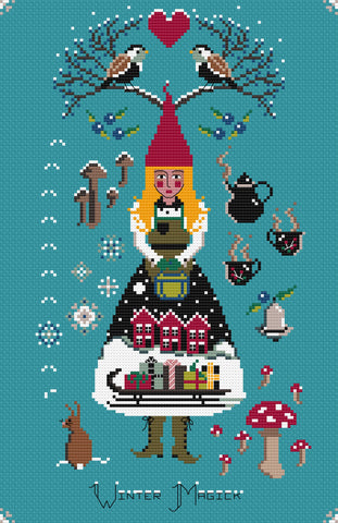 The Laurel Witch Cross Stitch Pattern PDF - Winter Magick - Gnome