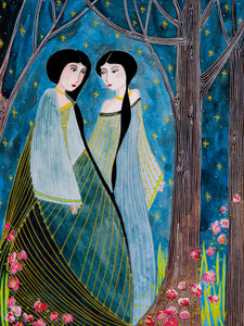 SOLD - Art Nouveau Sisters - Original Painting  9" * 12"